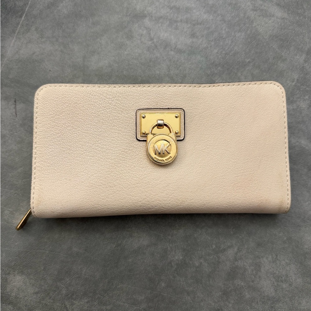 Michael Kors Beige Wallet with Gold Accents